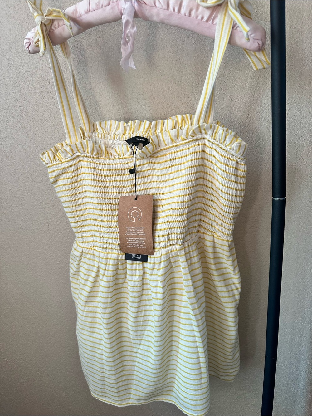 Vero Moda Yellow and White Striped Smocked Camisole